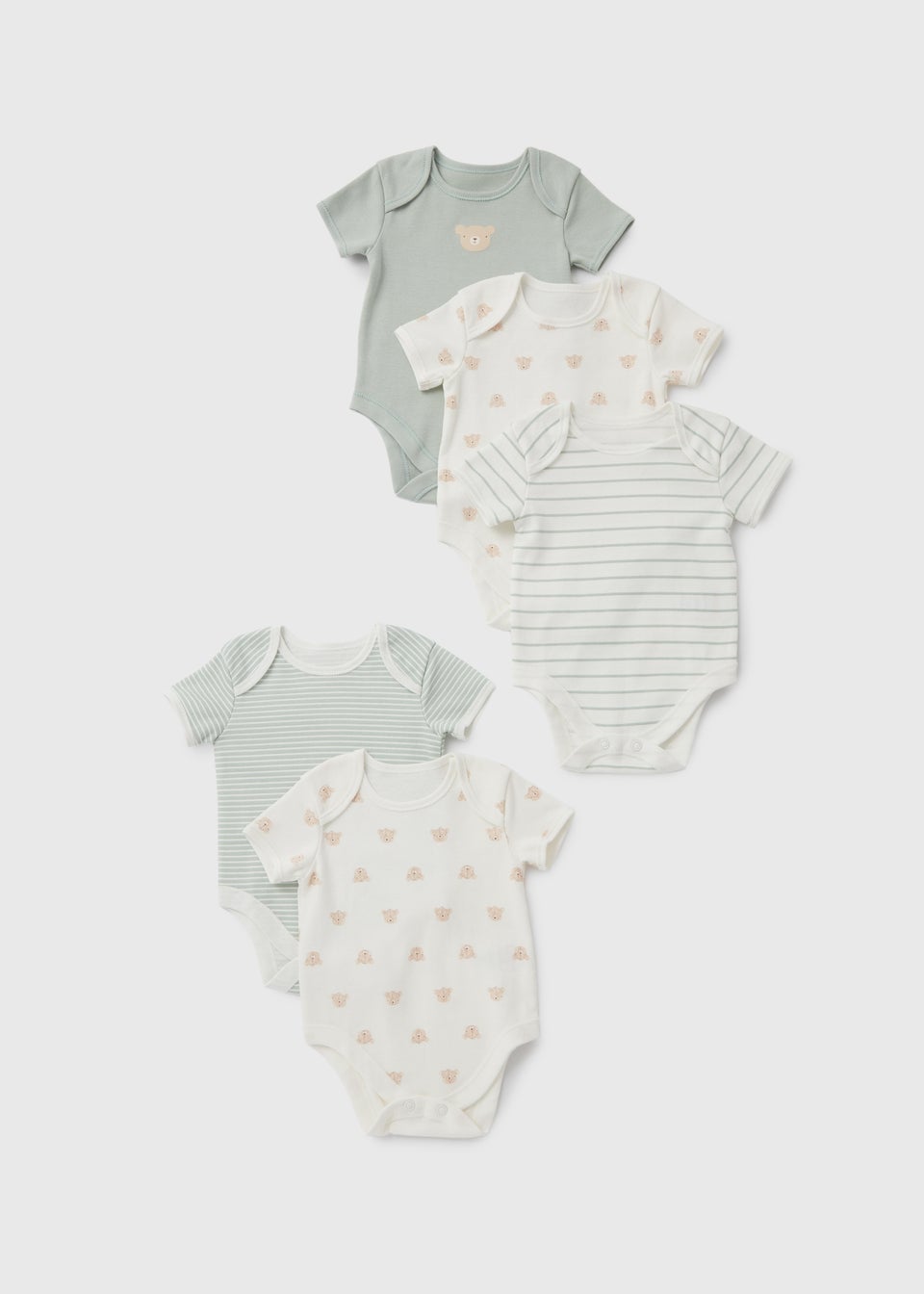 Baby 5 Pack Sage Bear Print Bodysuit (Newborn-23mths)