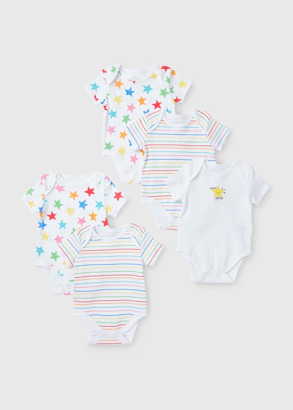 Baby 5 Pack Grey Star Bodysuits (Newborn-23mths)