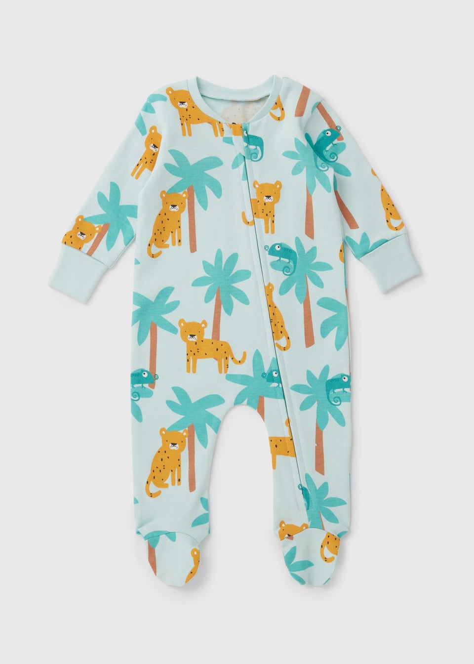 Baby Green Cheetah Print Zipped Sleepsuit (Newborn-18mths)