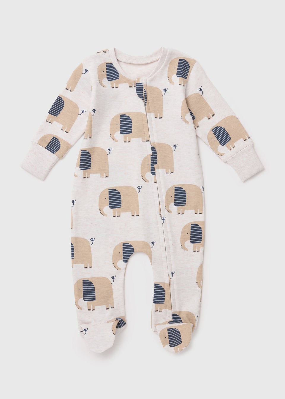 Baby Grey Elephant Print Zipped Sleepsuit (Newborn-18mths)
