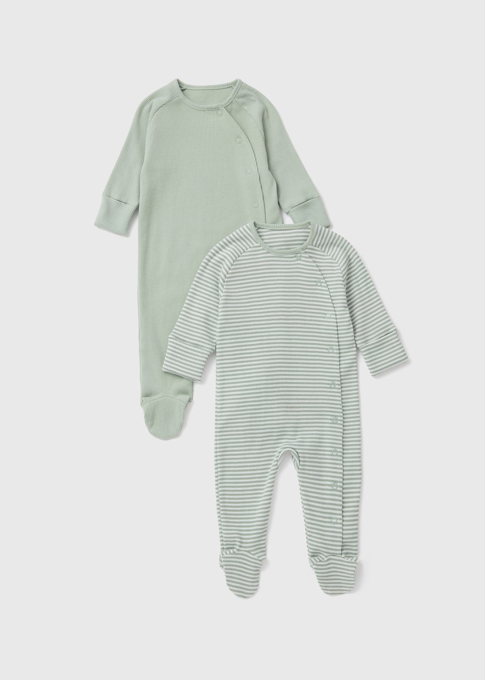 Baby 2 Pack Sage Ribbed Sleepsuit (Newborn-12mths)