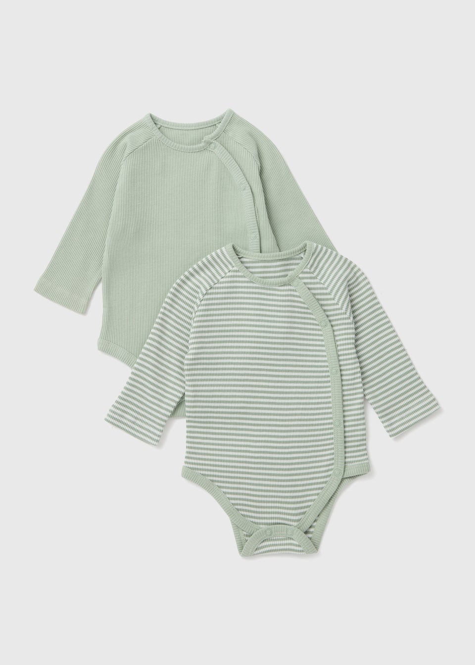 Baby 2 Pack Sage Ribbed Bodysuits (Tiny Baby-18mths)