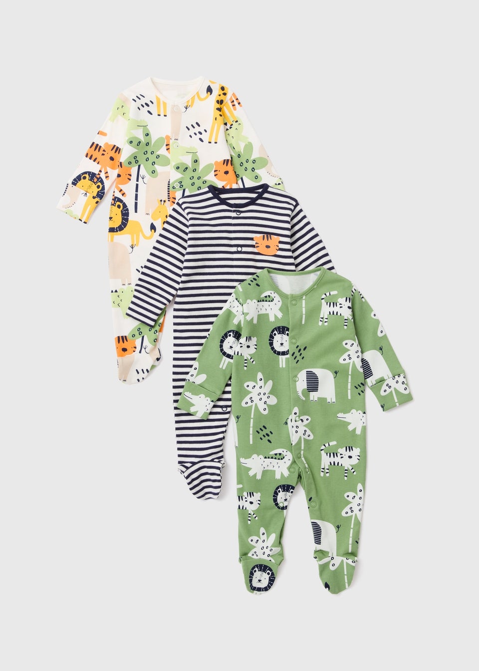Baby 3 Pack Green Jungle Sleepsuits (Tiny Baby-18mths)