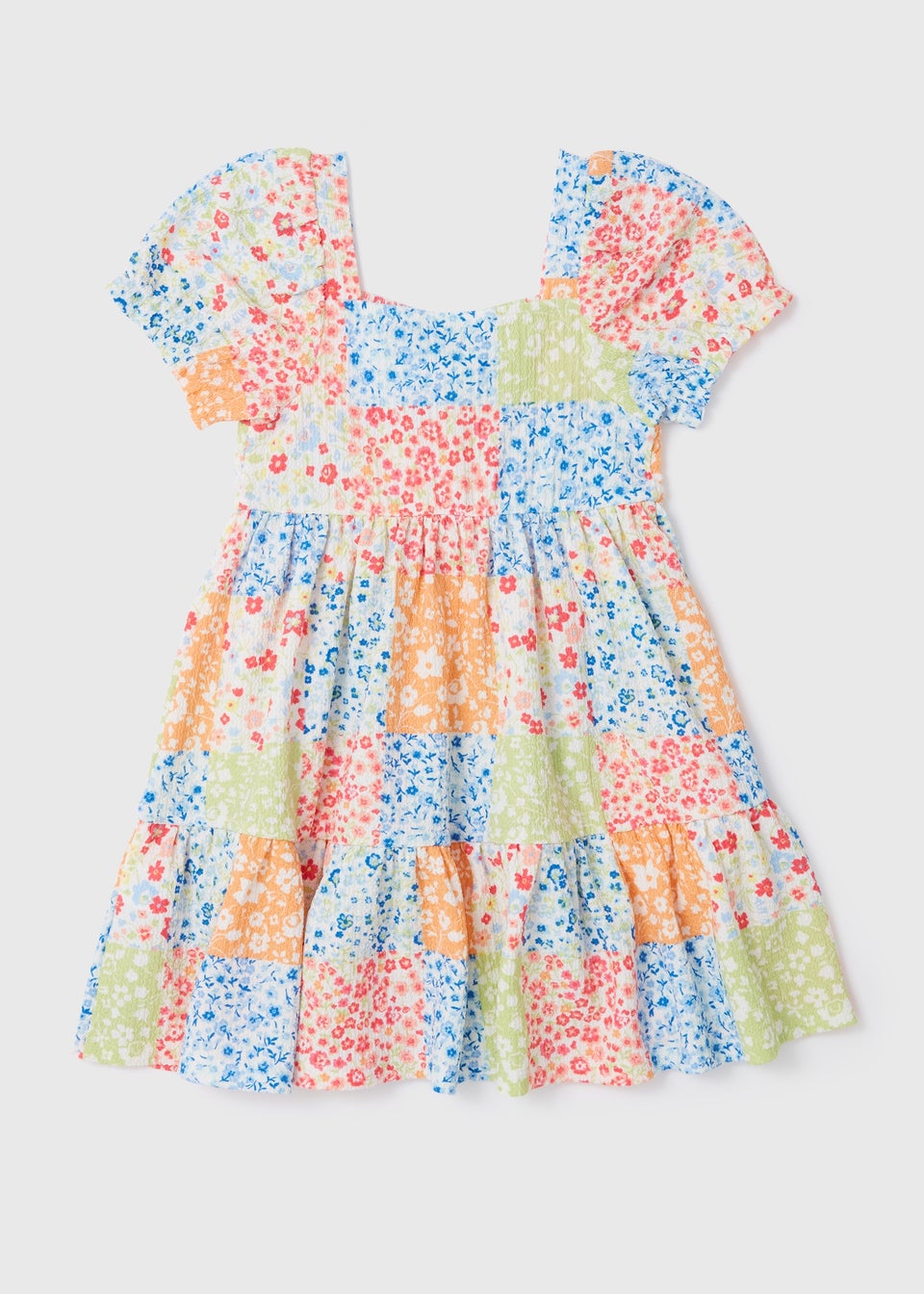 Girls Multicoloured Patchwork Crinkle Dress (1-7yrs)