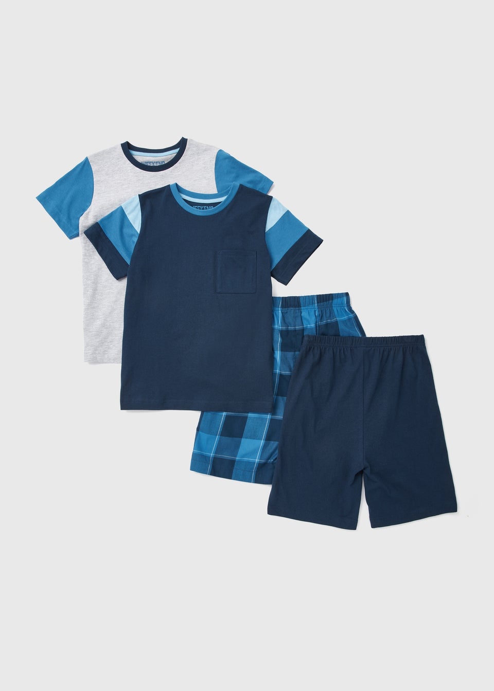 Boys 2 Pack Woven Check Shorts Pyjama Sets (4-13yrs)