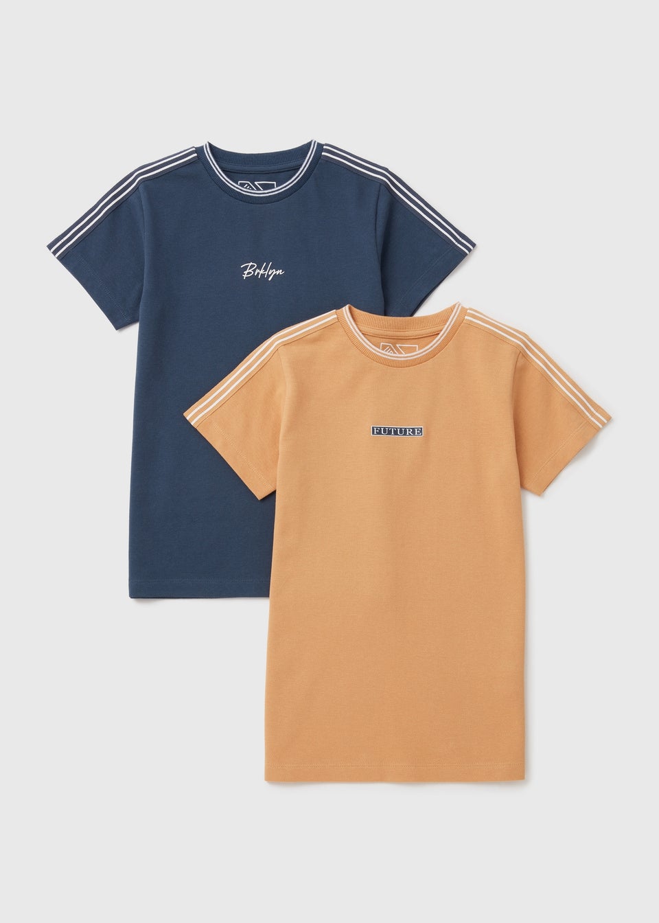 Boys 2 Pack Blue & Peach Slogan Tape T-Shirts (7-13yrs)