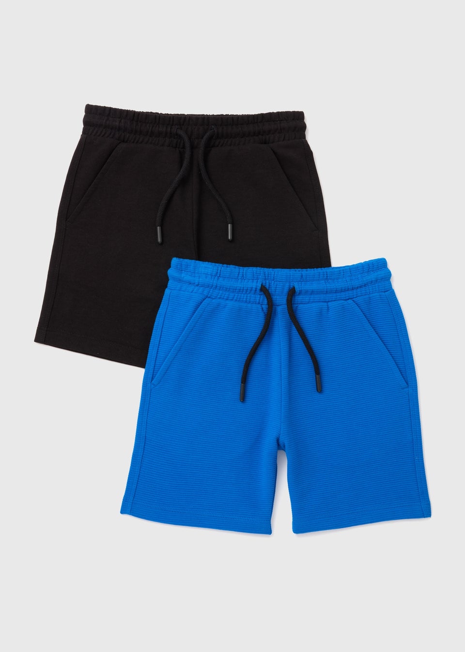 Boys 2 Pack Black & Blue Ribbed Texture Jogger Shorts (7-13yrs)