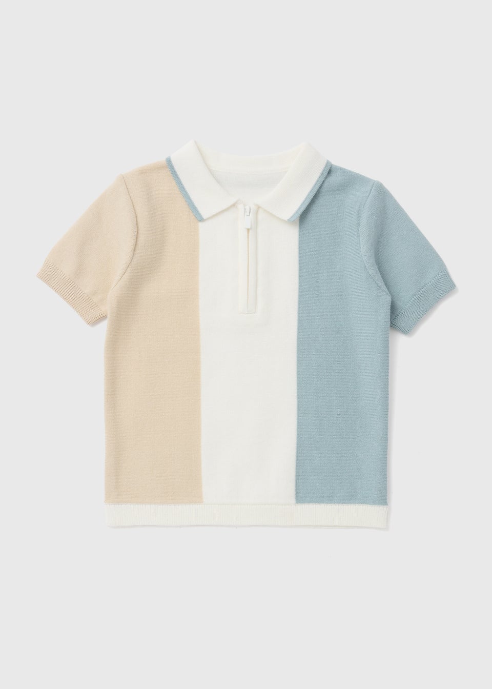 Boys Blue & Stone Cut & Sew Knitted Polo Shirt (1-7yrs)