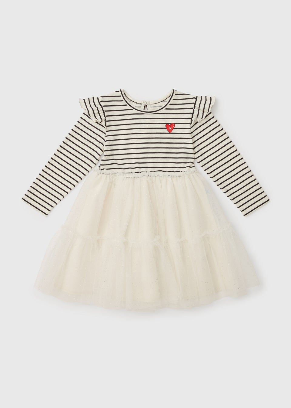Girls White Stripe Mesh Dress (1-7yrs)
