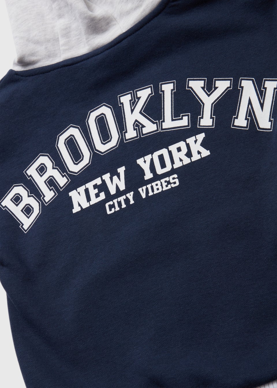 Boys Navy & Grey "Brooklyn" Slogan Hoodie (1-7yrs)