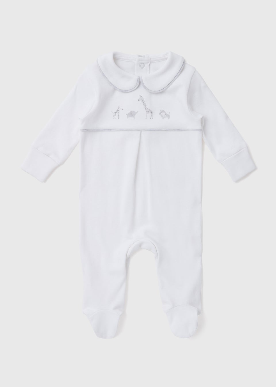 Baby White Animal Print Jersey Sleepsuit (Tiny Baby-12mths)
