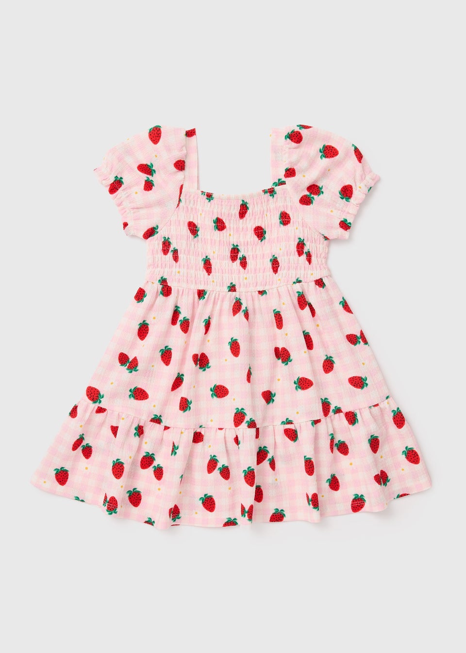 Girls Pink Strawberry Print Crinkle Dress (1-7yrs)