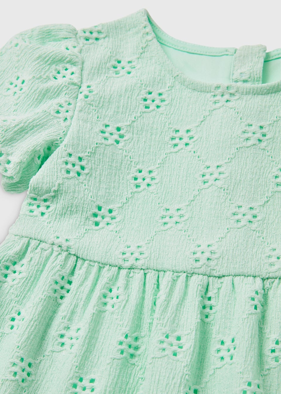 Girls Green Tiered Jersey Broderie Dress (1-7yrs)