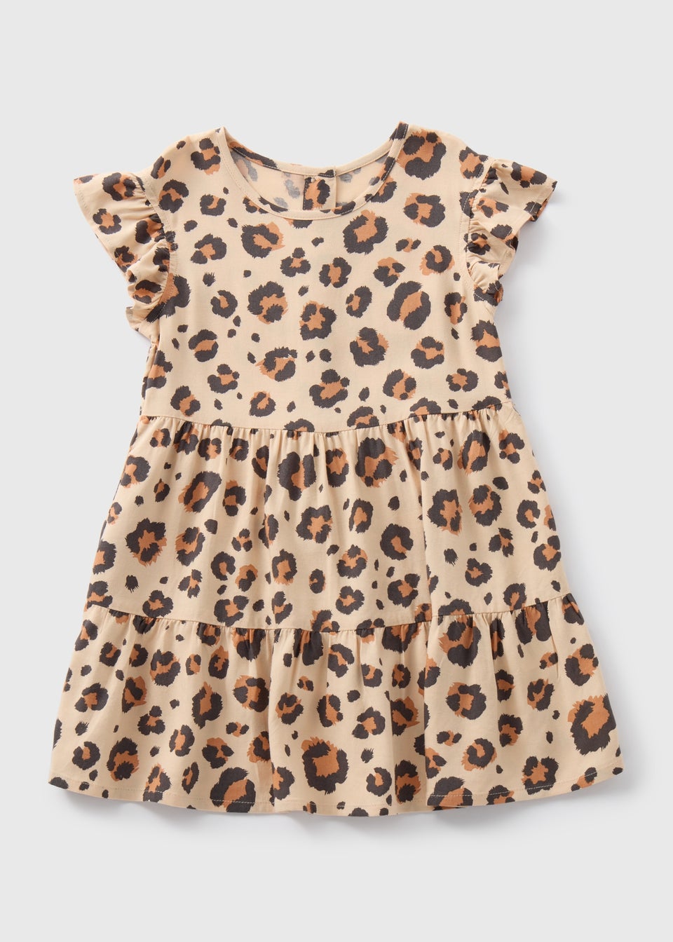 Girls Brown Leopard Print Viscose Dress (1-7yrs)