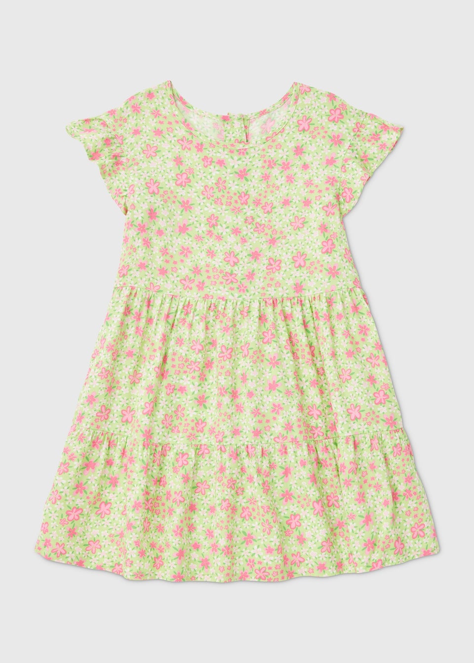Girls Green Flower Print Viscose Dress (1-7yrs)