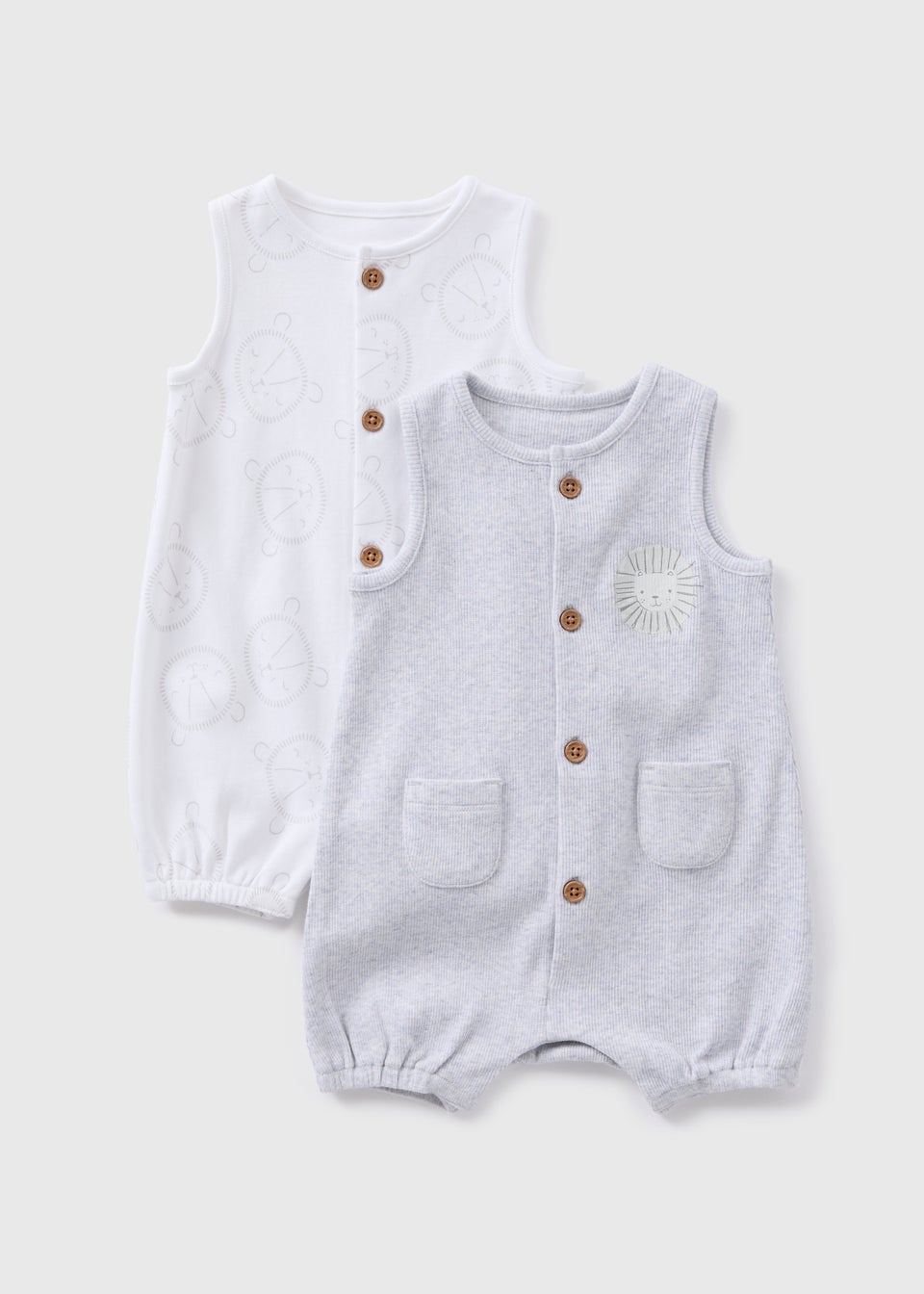 Baby 2 Pack Grey Ribbed Romper (Tiny Baby-18mths)