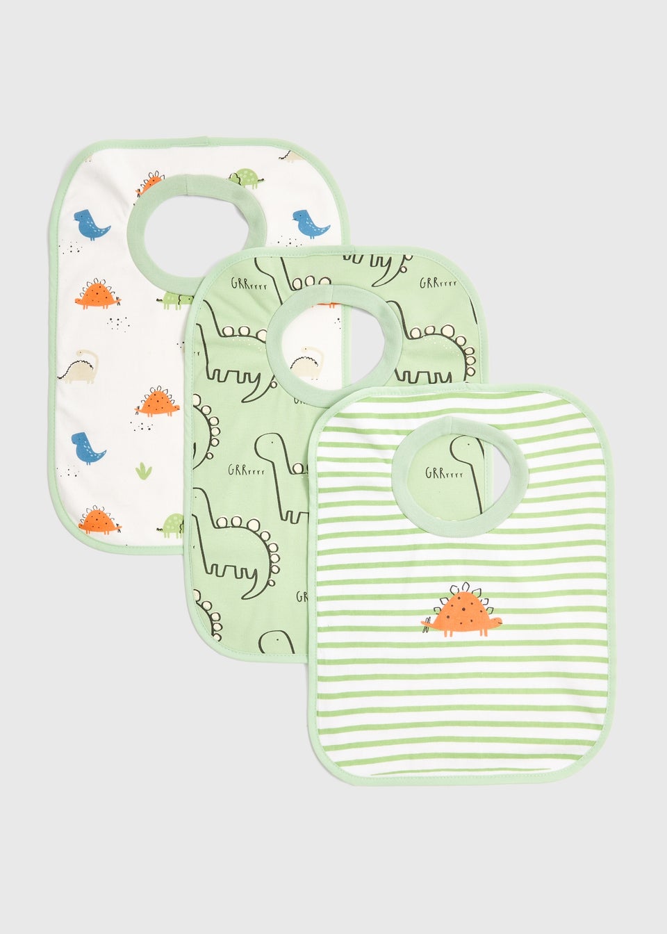 Baby 3 Pack Green and White Bibs