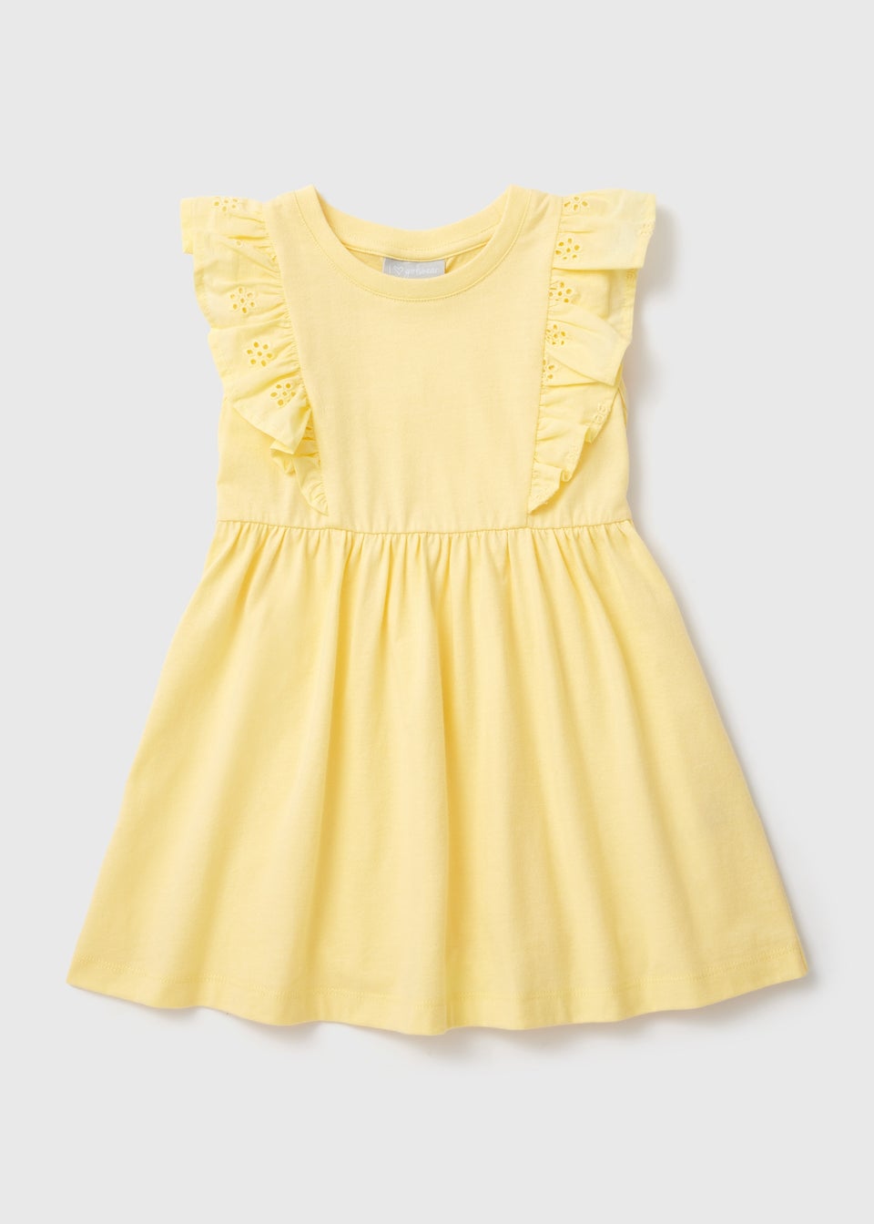 Girls Yellow Schiffly Trim Dress (1-7yrs)