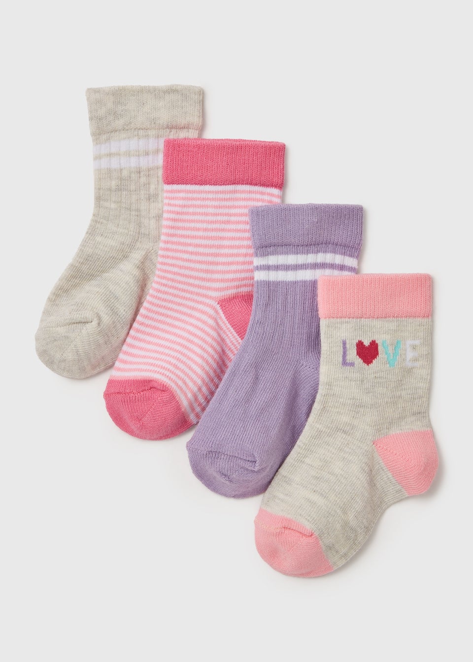 Baby 4 Pack Pink Sports Socks (Newborn-24mths)