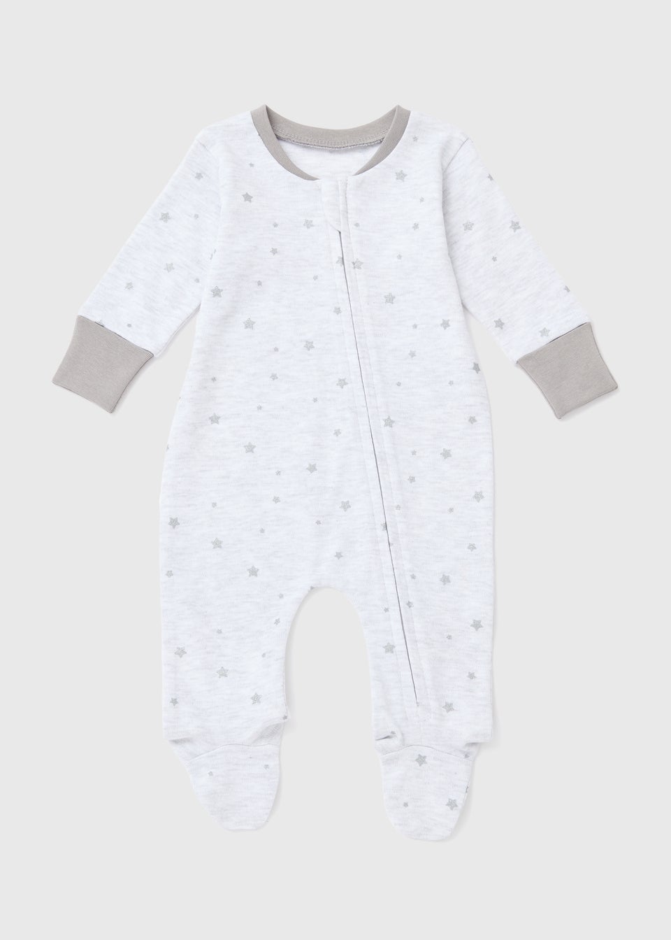 Baby Grey Star Print Zipped Sleepsuit (Newborn-18mths)