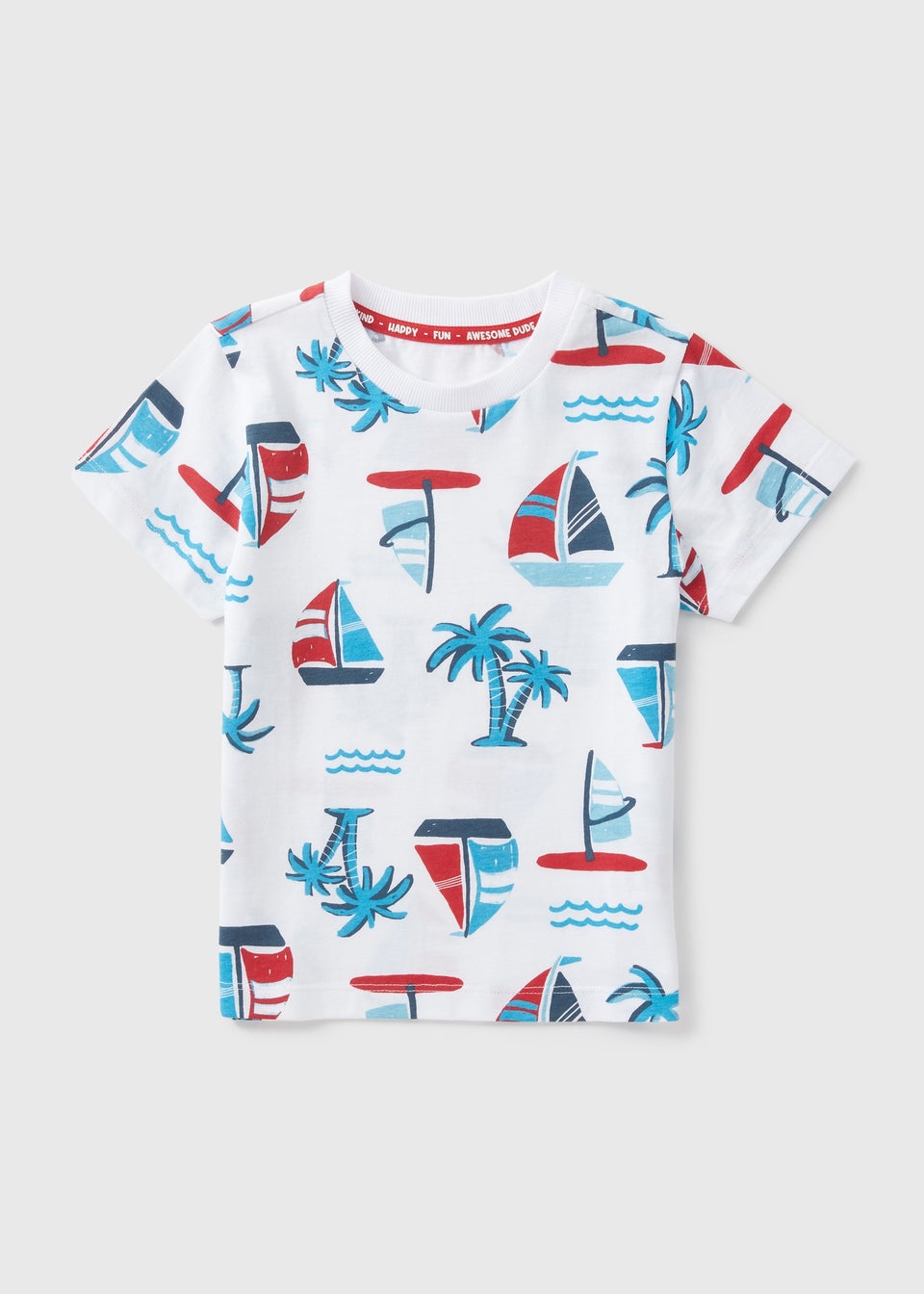 Boys White Boat Print T-Shirt (1-7yrs)