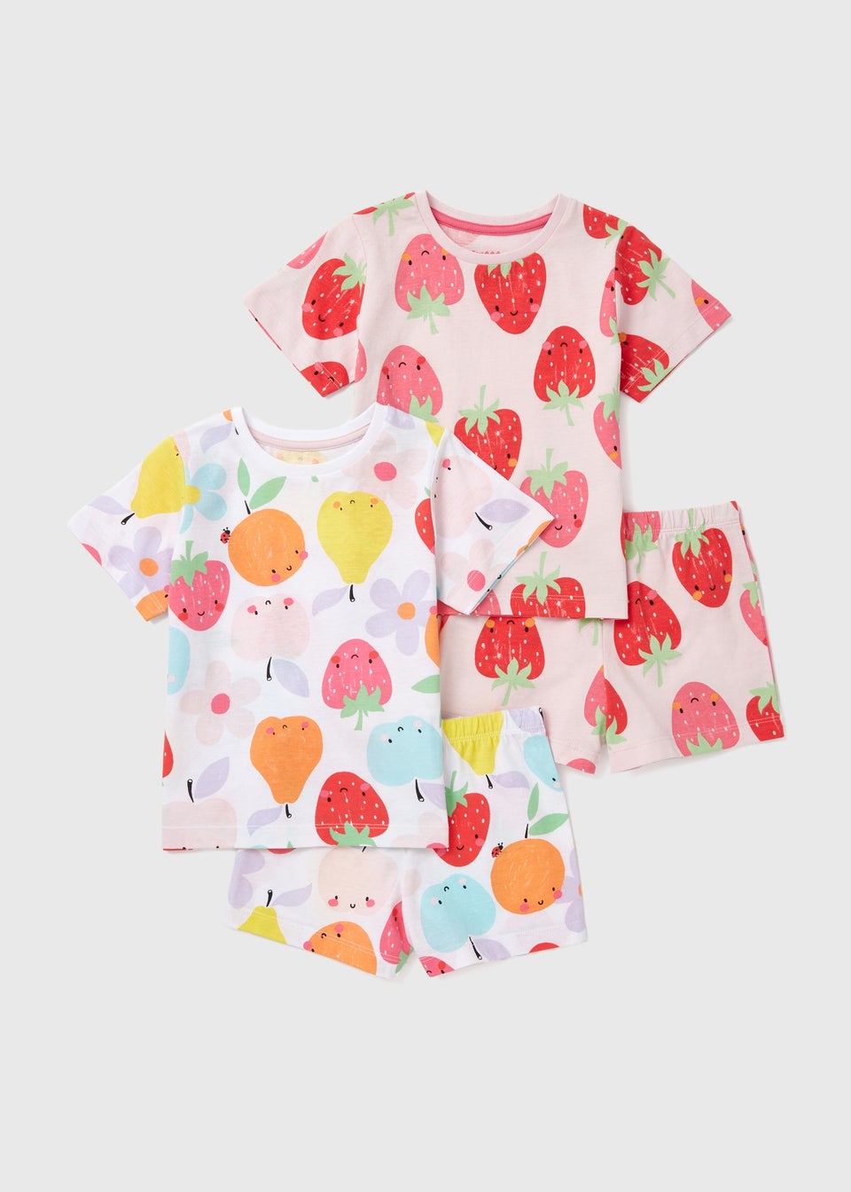 Girls 2 Pack Multicolour Fruit Shortie Pyjama Set (9mths-5yrs)