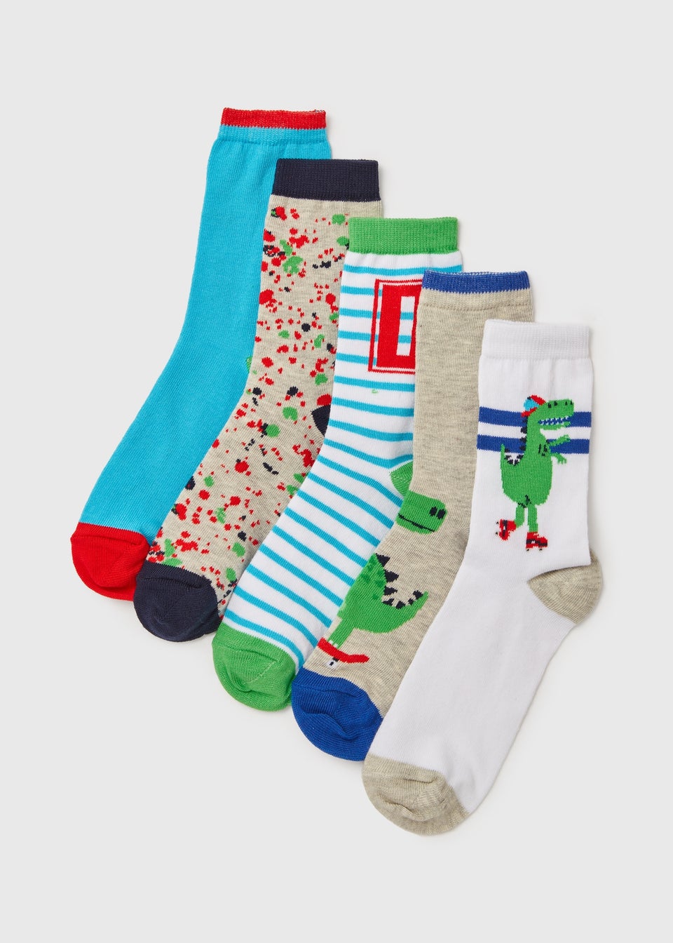 5 Pack Boys Dinosaur Socks (Younger 6-Older 6.5)