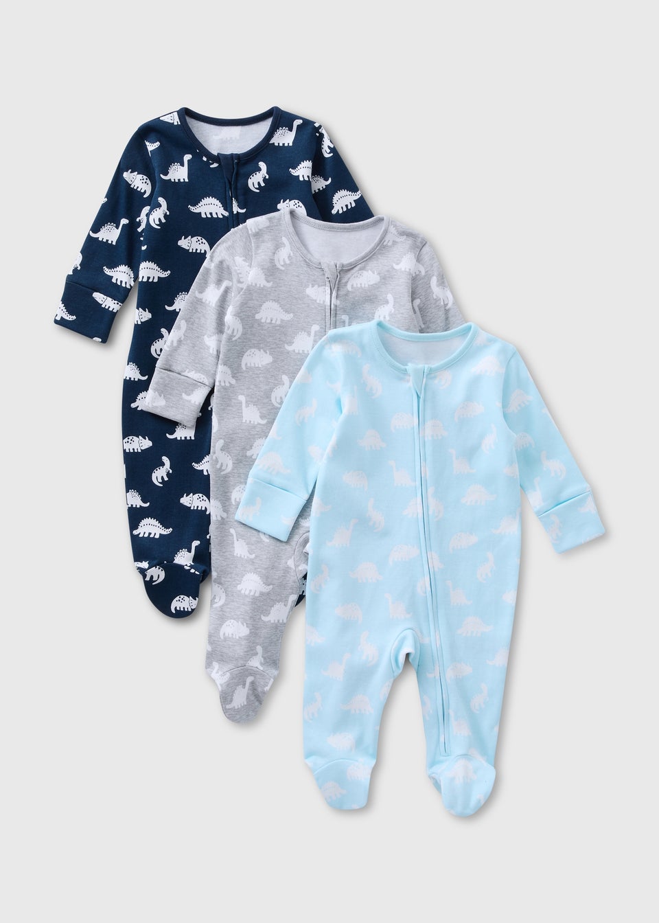 Baby 3 Pack Multicolour Dino Zipped Sleepsuit (Tiny Baby-18mths)