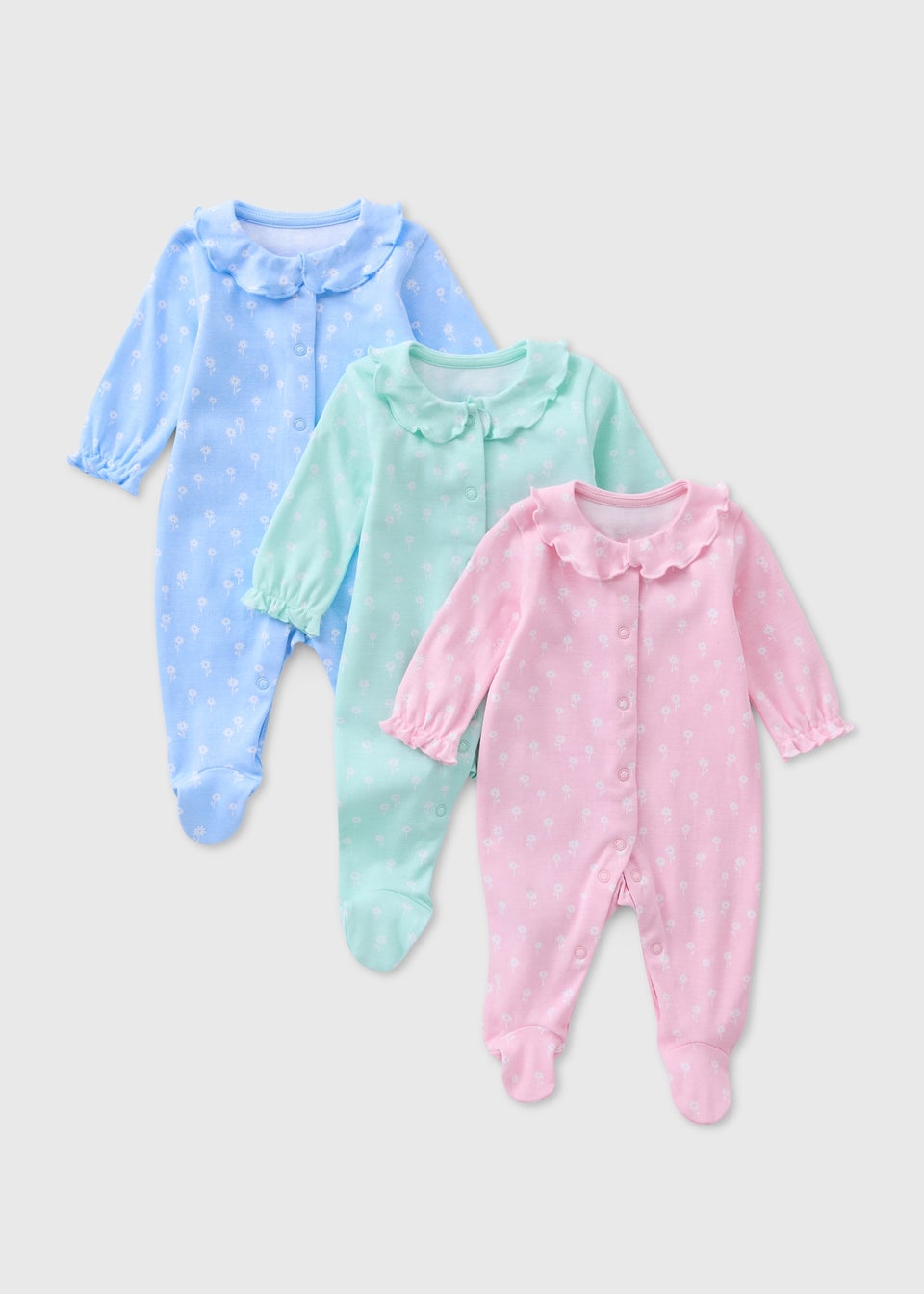 Baby 3 Pack Multicolour Floral Sleepsuits (Tiny Baby-18mths)