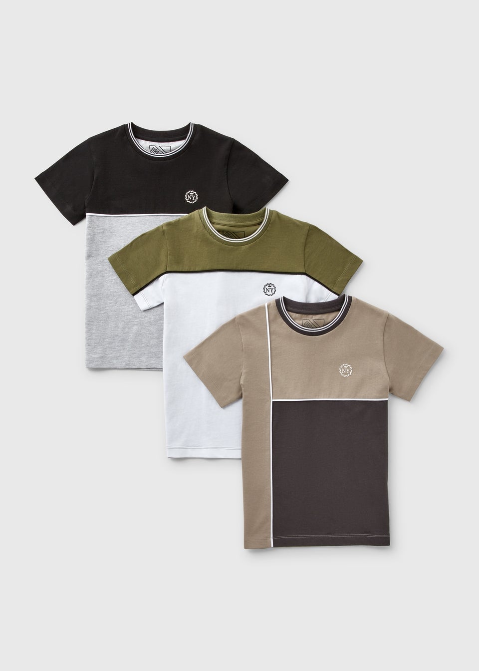 Boys Black Grey & White Cut & Sew T-Shirts (7-13yrs)