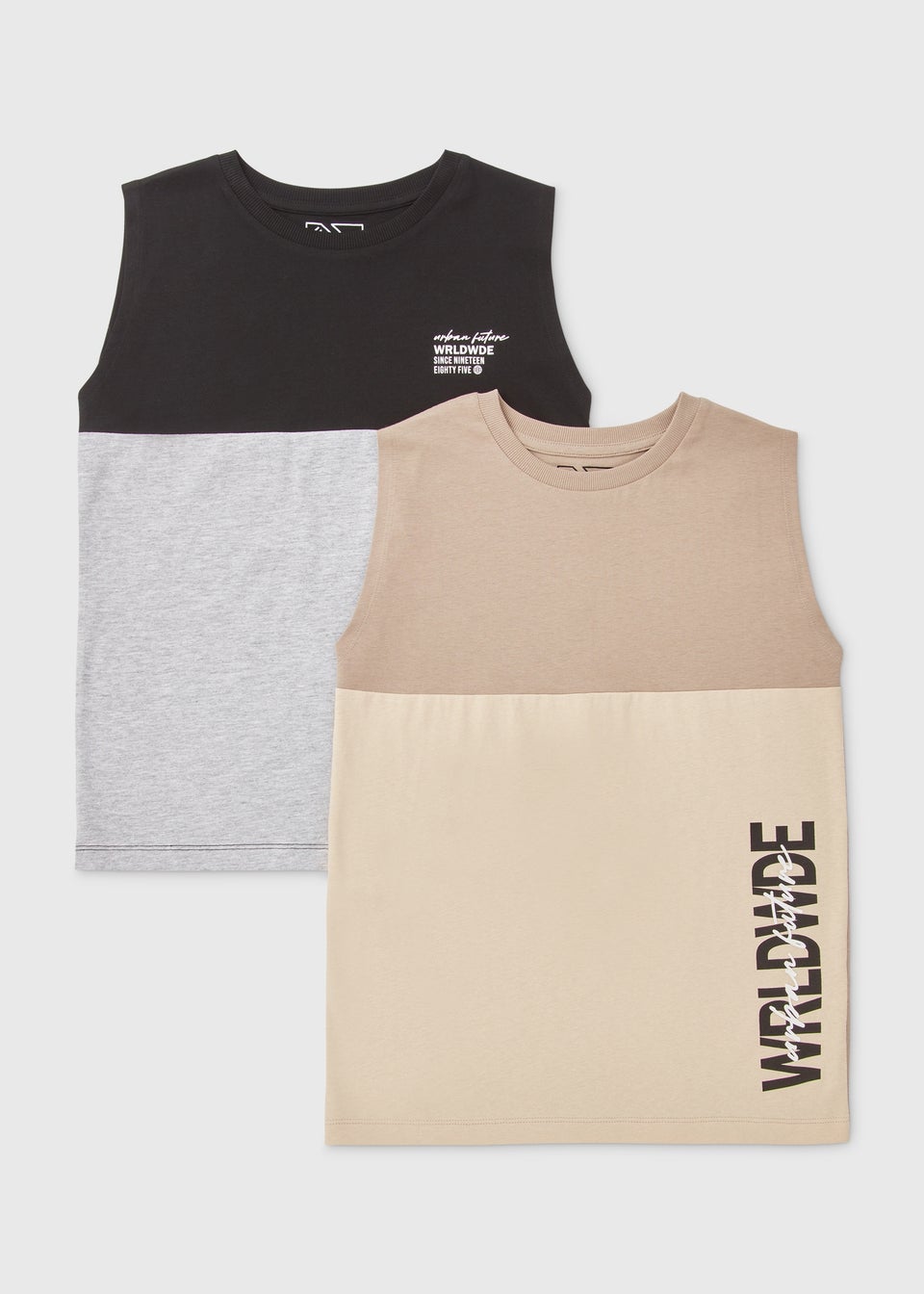 Boys 2 Pack Stone Cut & Sew Vests (7-13yrs)