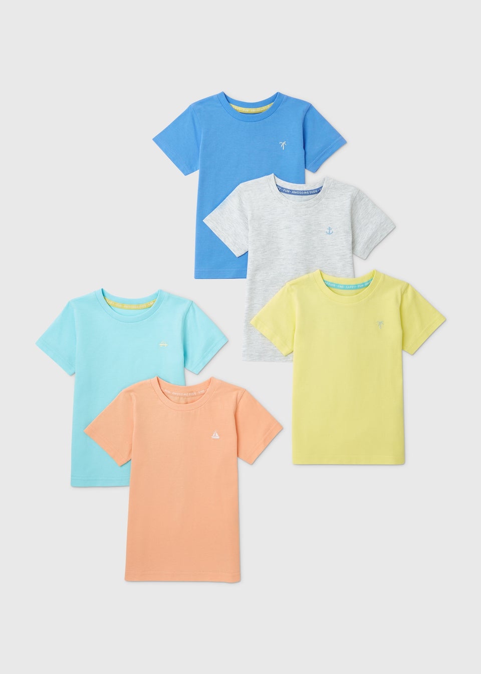 Boys 5 Pack Multicolour Summer T-Shirts (1-7yrs)