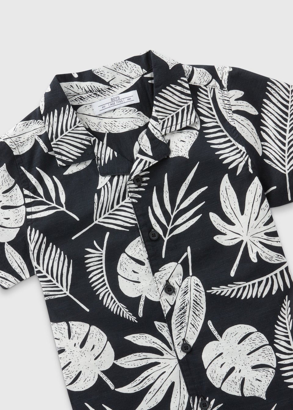 Boys Black Leaf Print Shirt (7-13yrs)