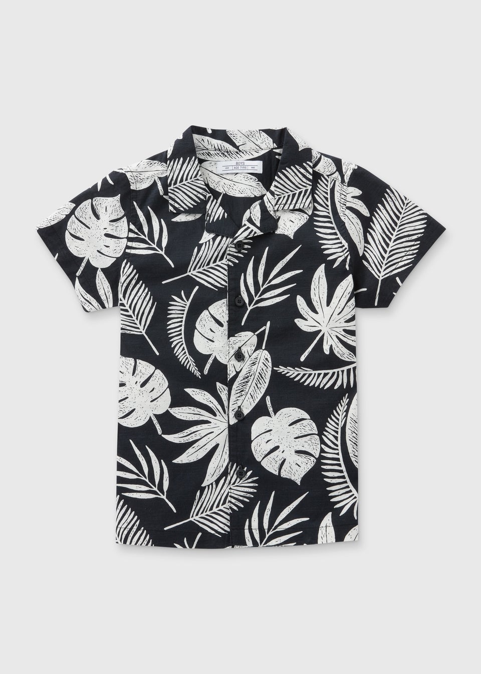 Boys Black Leaf Print Shirt (7-13yrs)