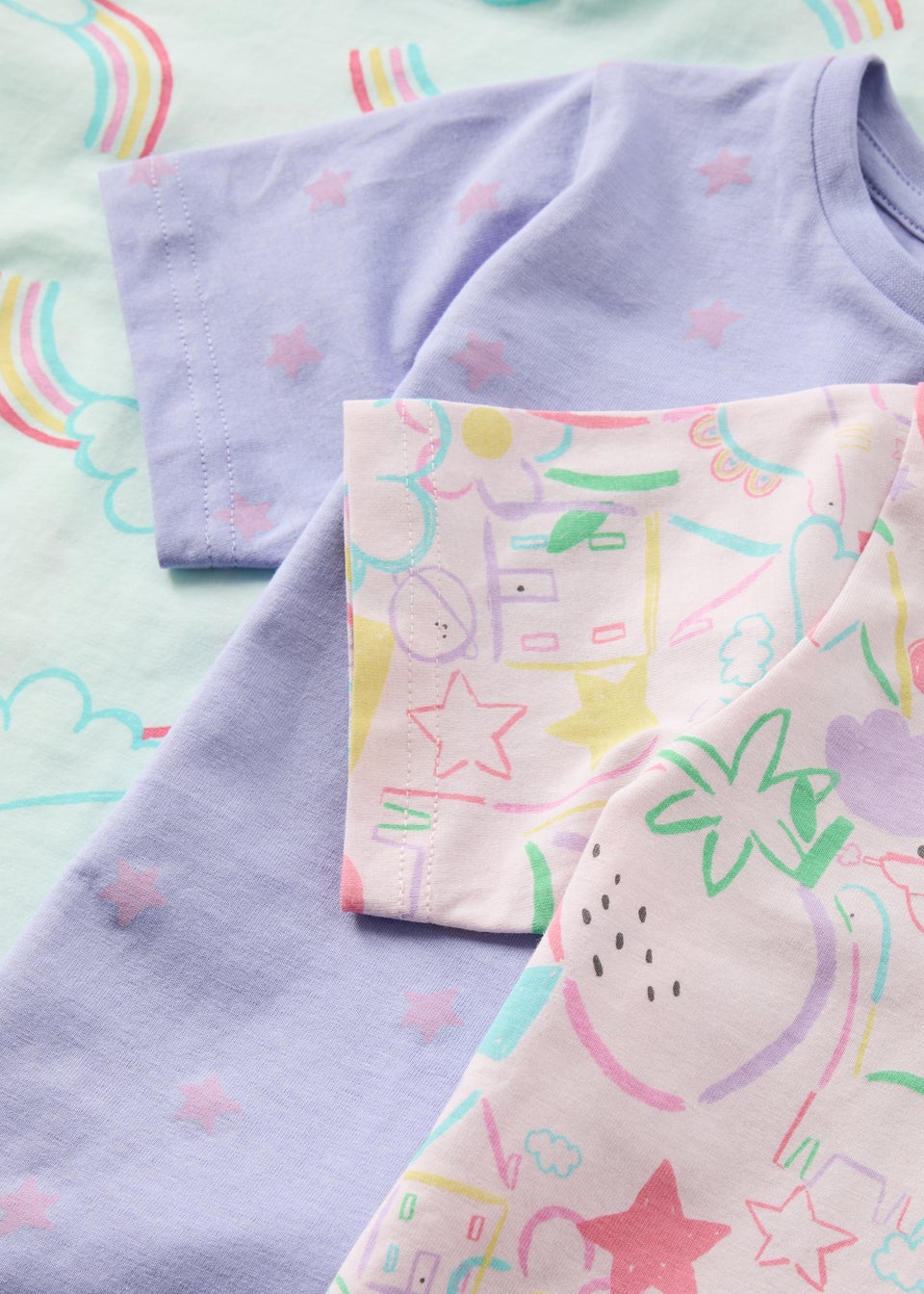 Girls 3 Pack Pastel Rainbow Pyjama Sets (9mths-5yrs)