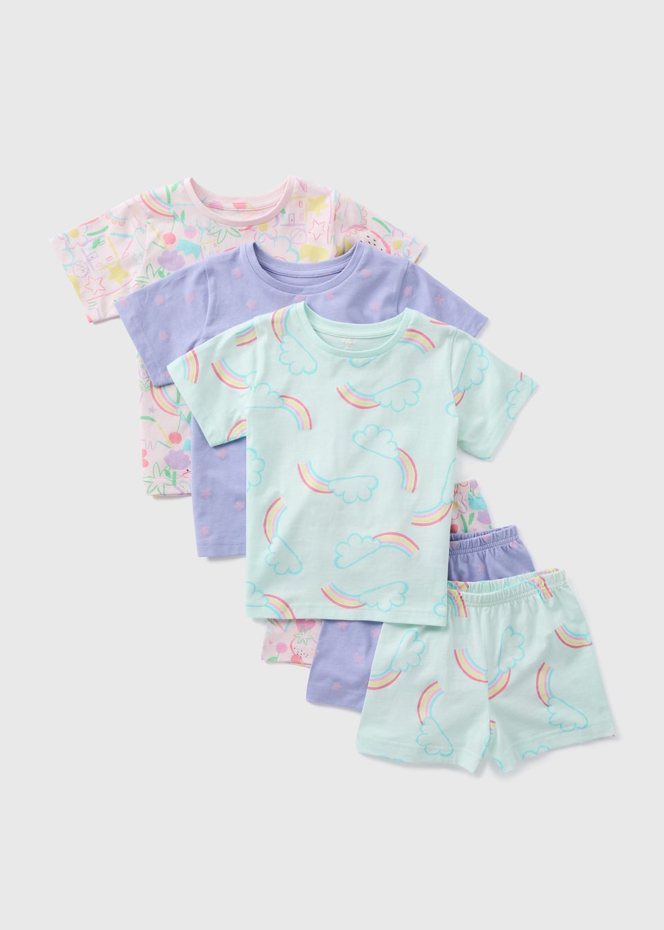 Girls 3 Pack Pastel Rainbow Pyjama Sets (9mths-5yrs)