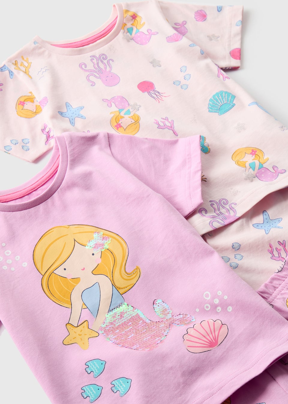 Girls 2 Pack Purple Mermaid Pyjama Set 9mths 5yrs Matalan