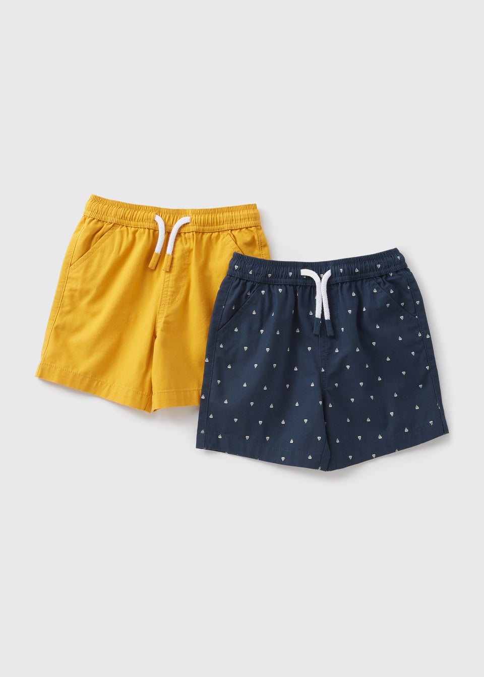 Boys 2 Pack Navy & Yellow Woven Boat Print Shorts (1-7yrs)