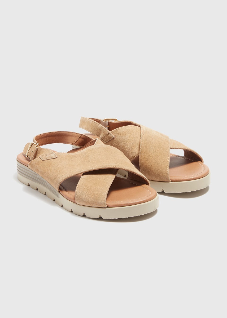 Taupe Leather Suede Cross Strap Sandals