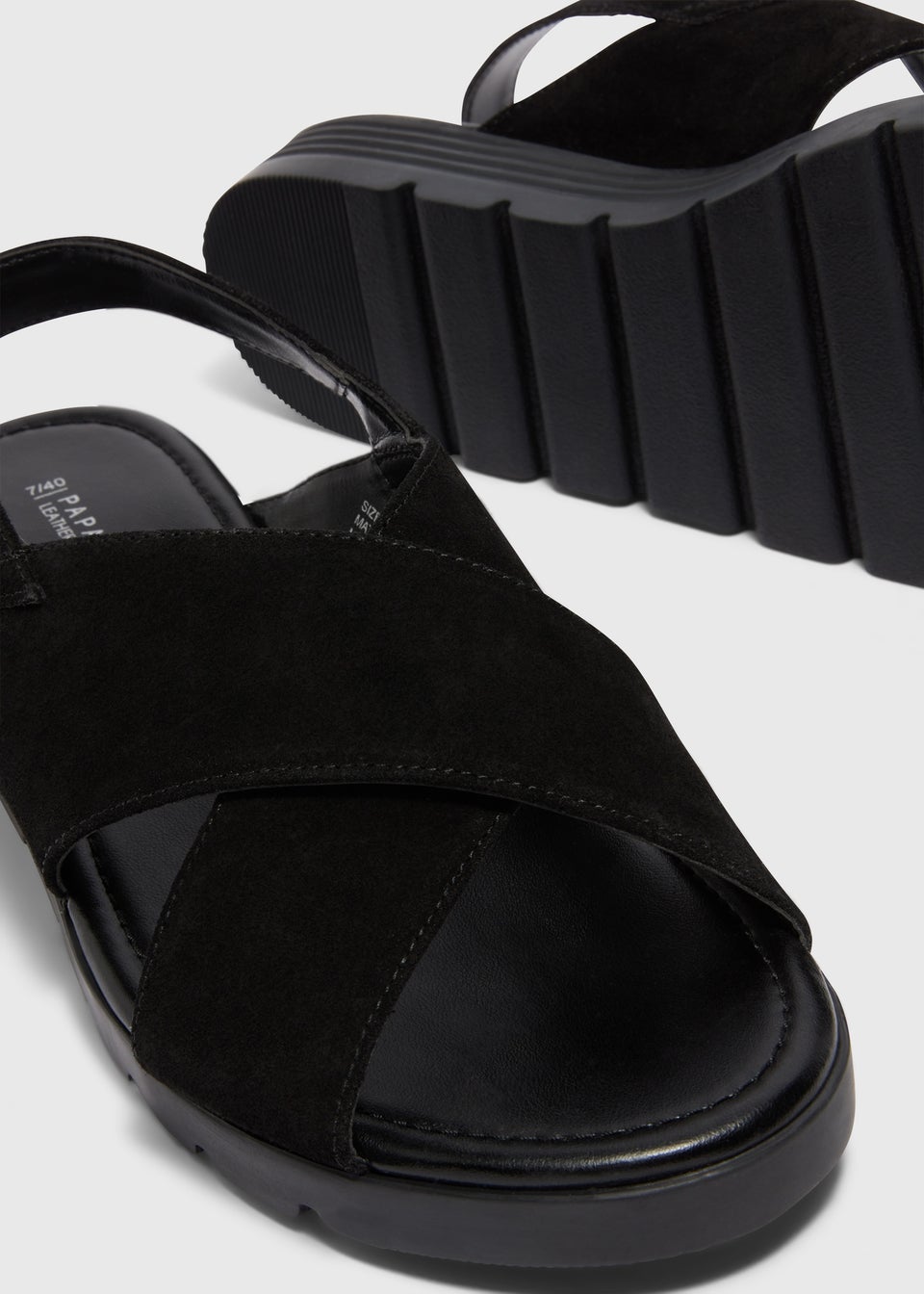 Black Leather Suede Cross Strap Sandals