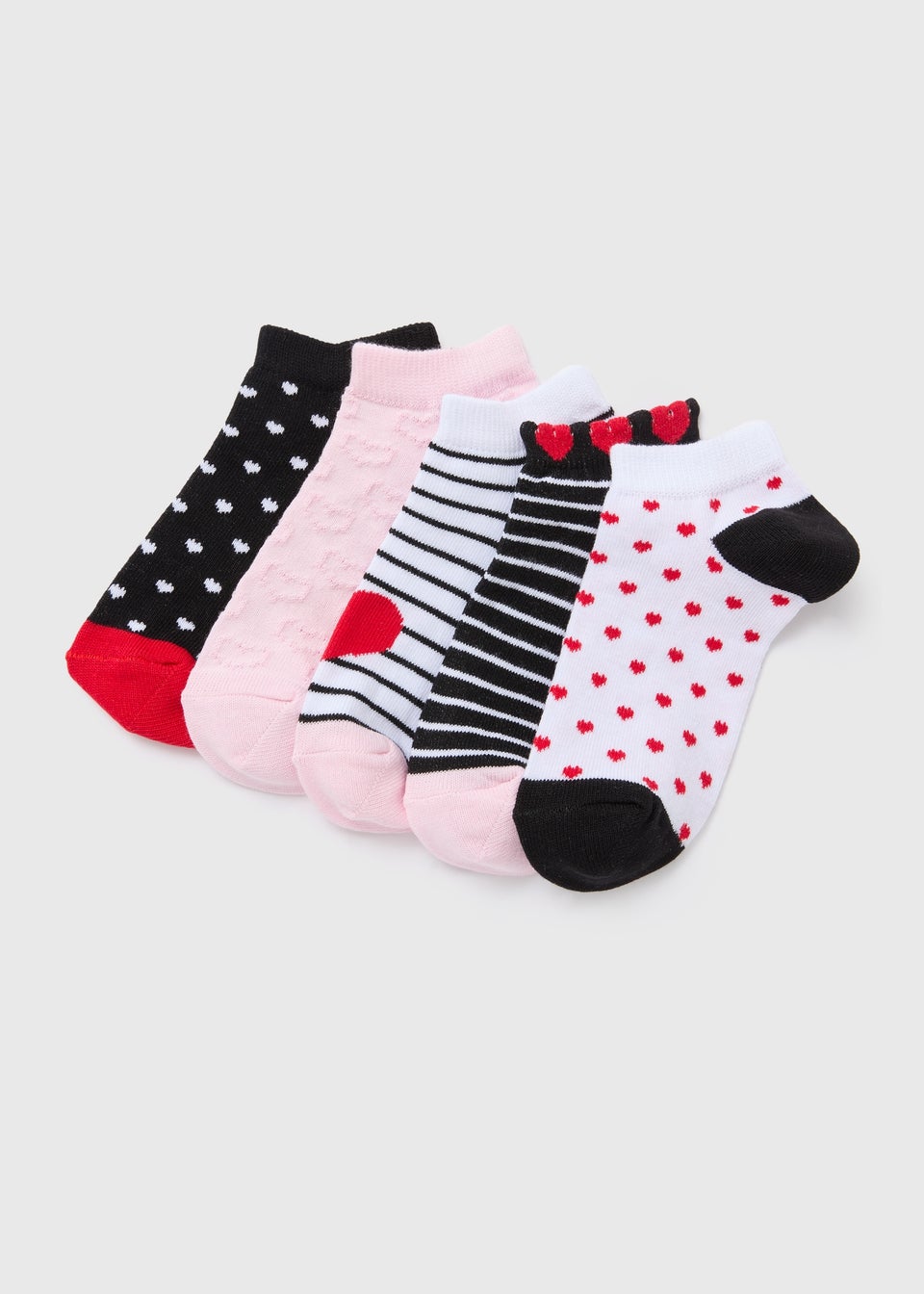 Girls 5 Pack Multicolour Heart Trainer Socks (2-12yrs)