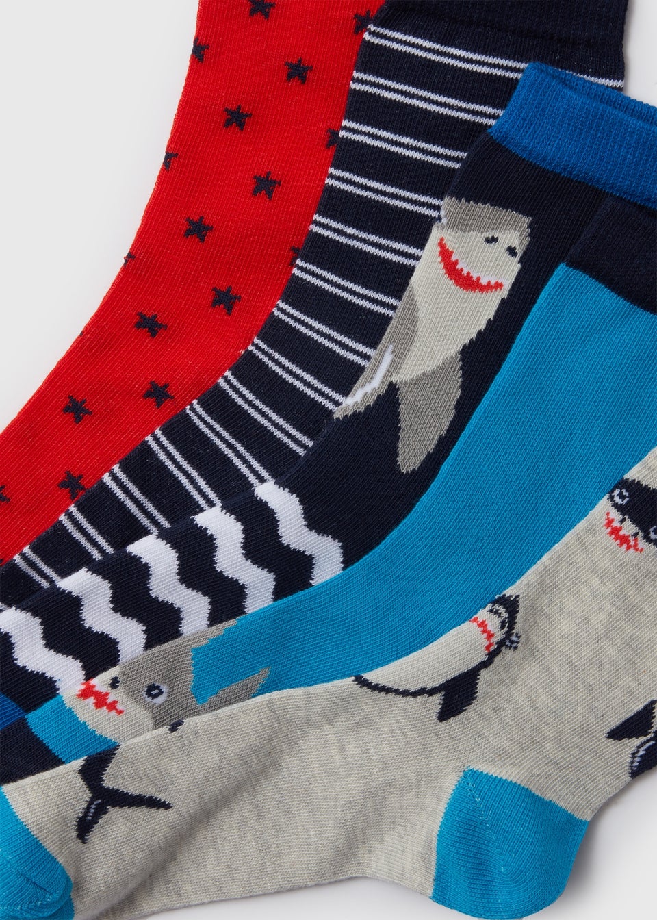 Boys 5 Pack Multicolour Shark Socks (Younger 6-Older 5.5)