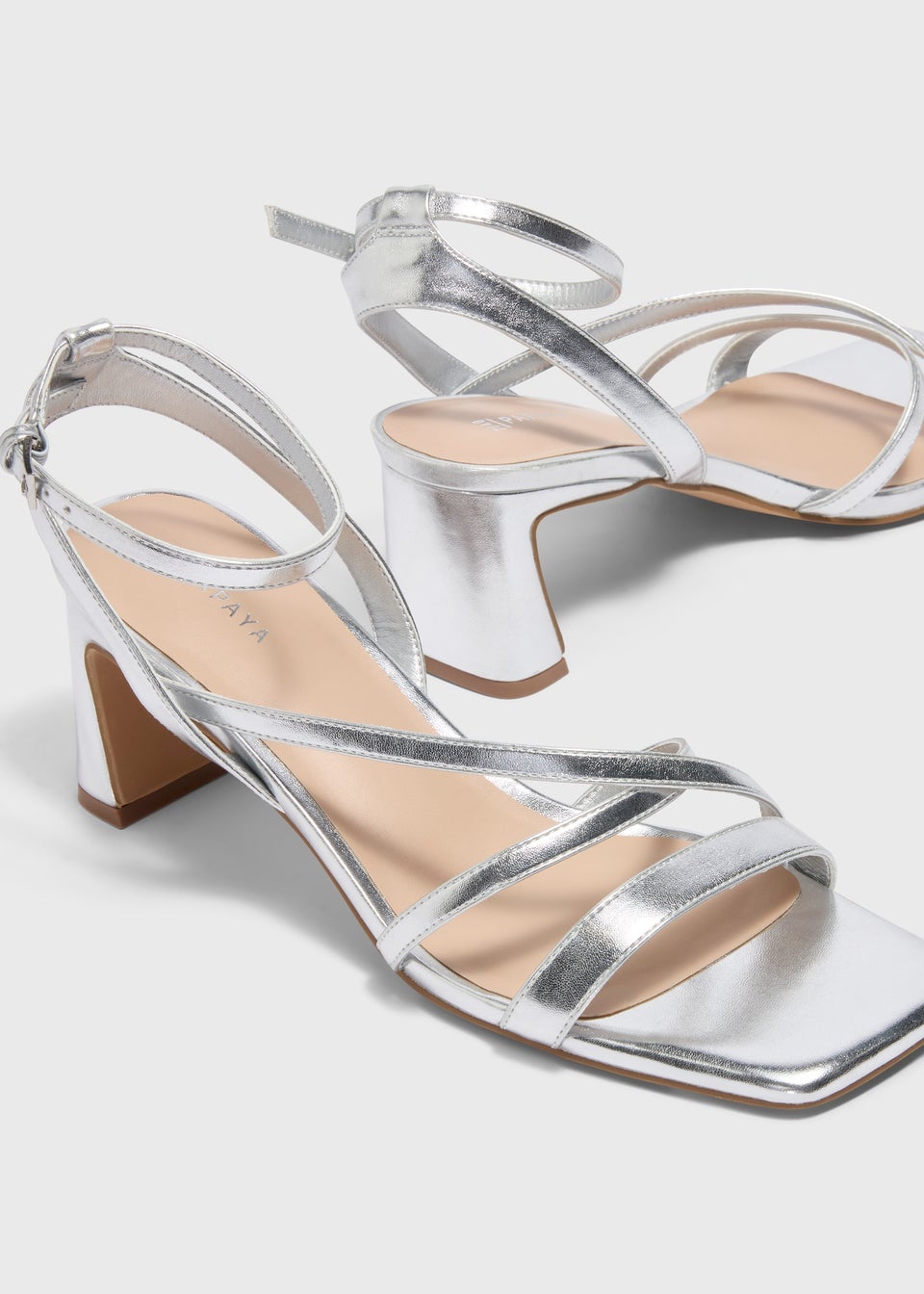 Silver strappy low heels deals