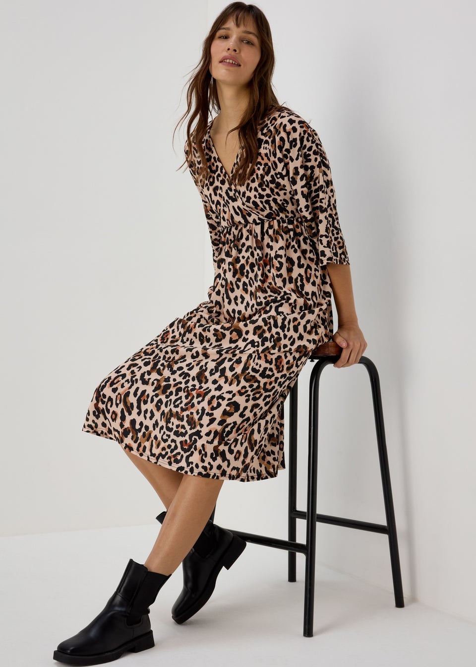 Multicoloured Leopard Print Kimono Dress Matalan