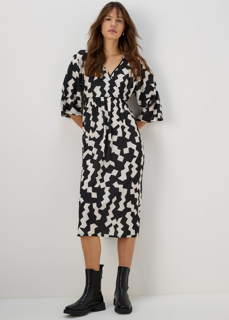 Black White Kimono Dress Matalan