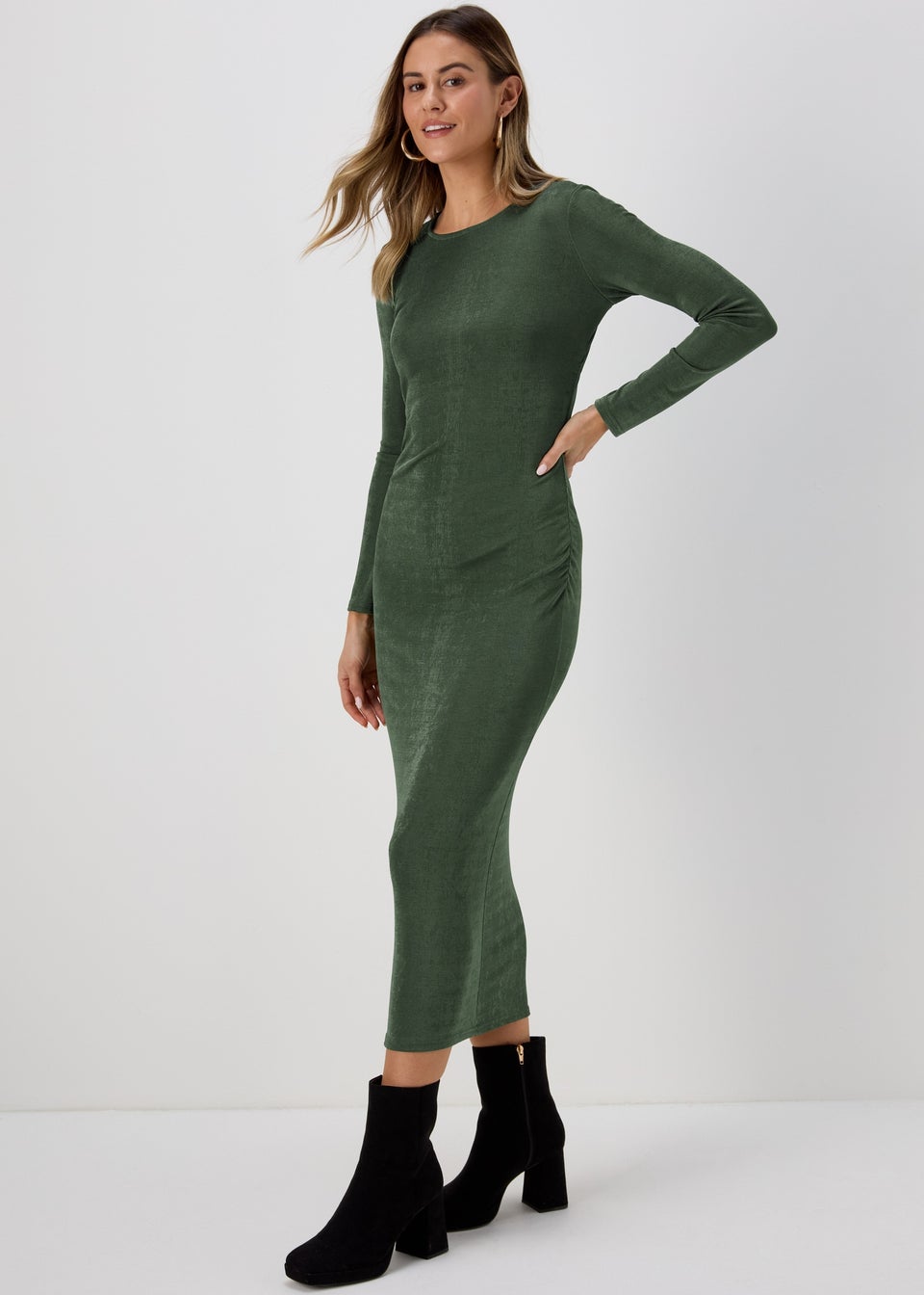 Green Ruched Side Dress - Matalan