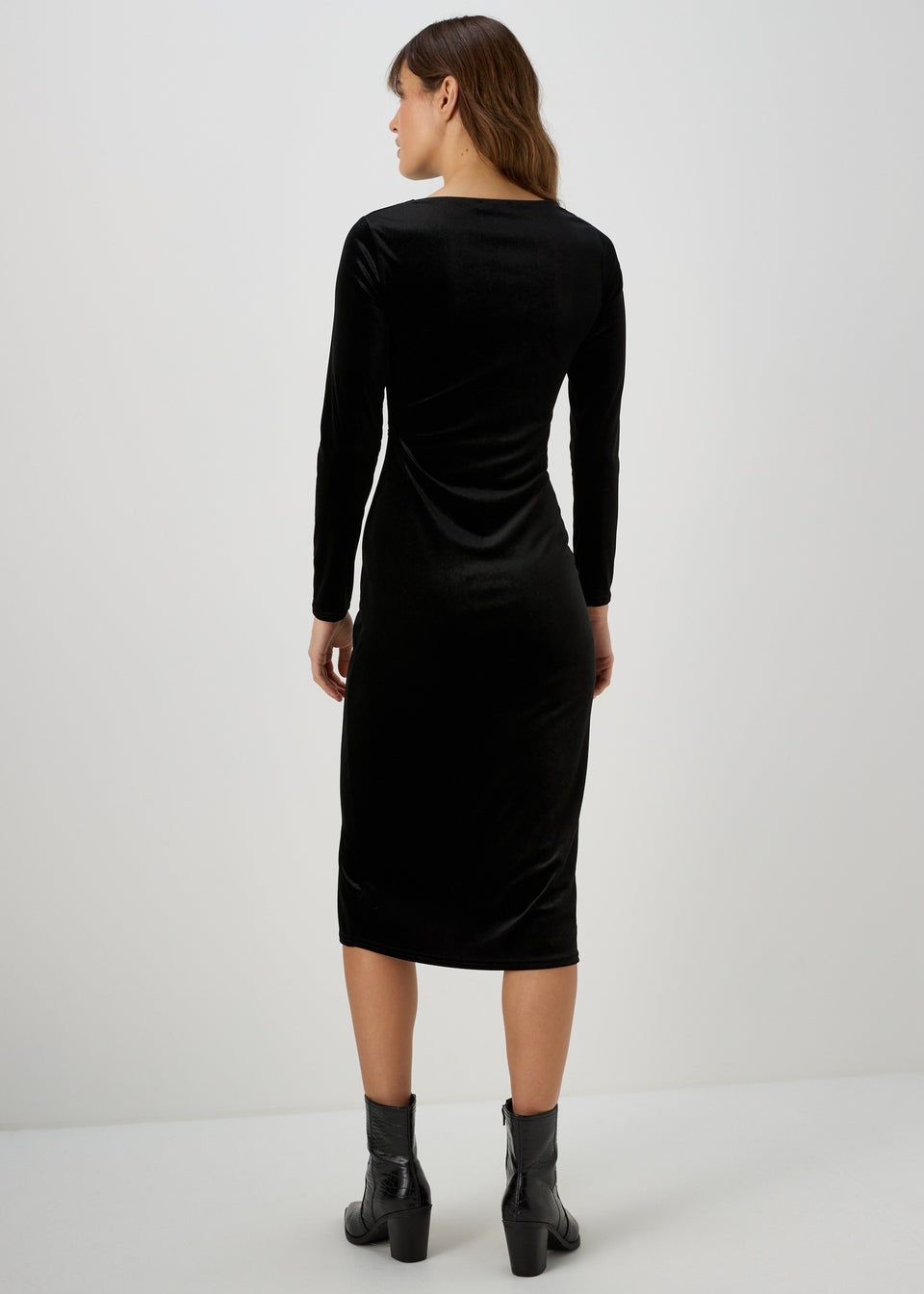 Black Velvet Ruched Dress