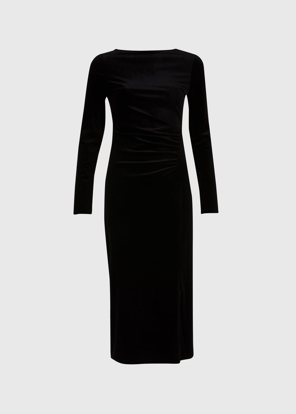 Black Velvet Ruched Dress - Matalan