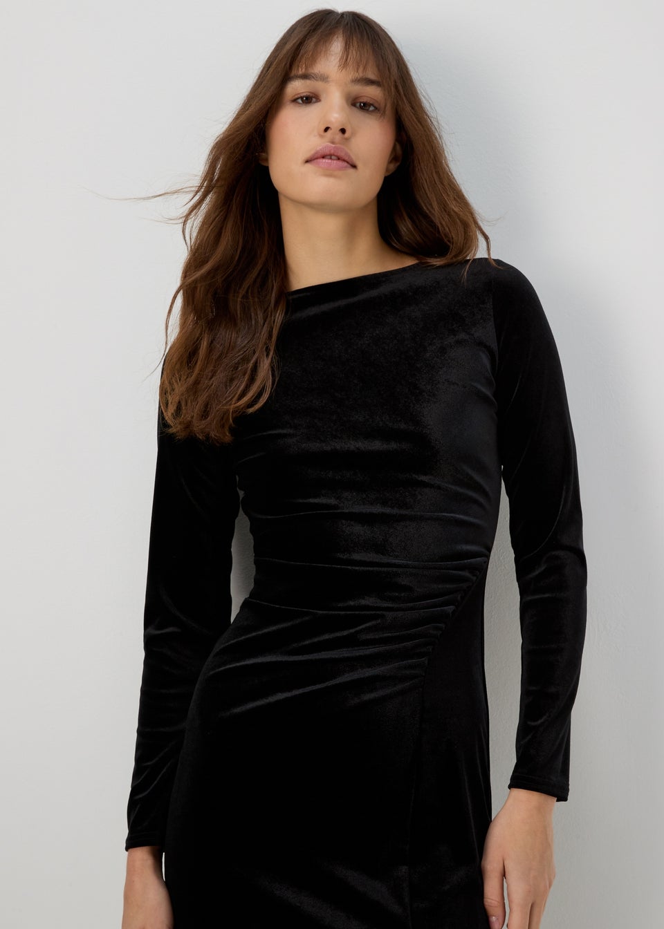 Black Velvet Ruched Dress