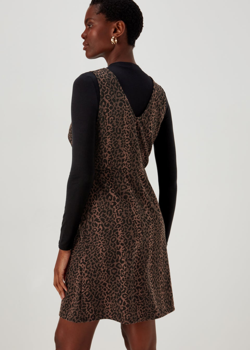 Black Leopard Print Pinafore Dress